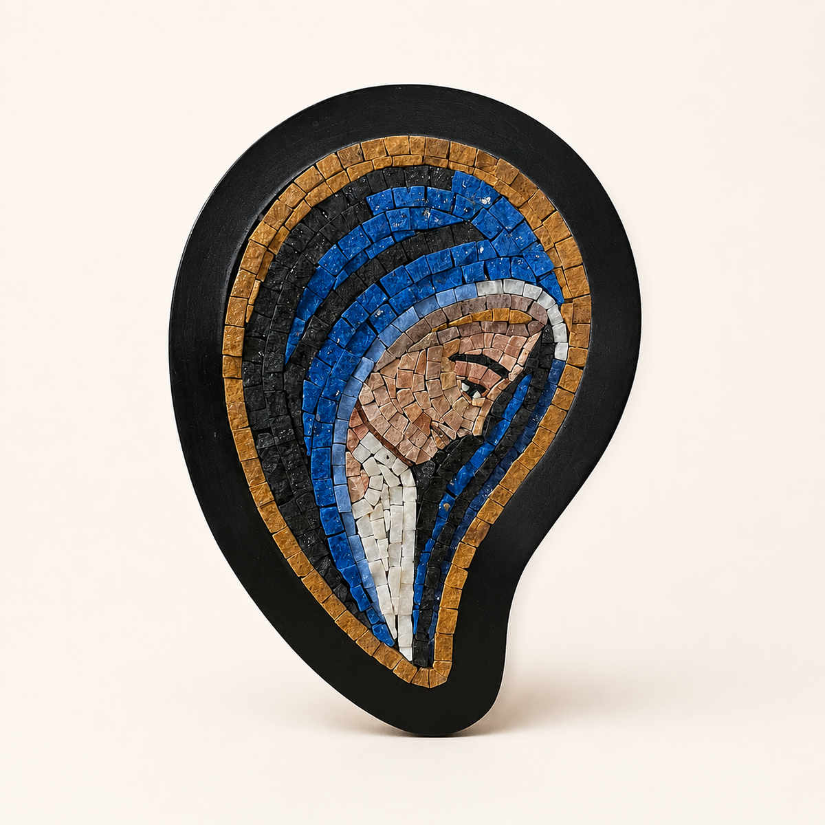 Virgin Mary Profile Marble Mosaic Art Piece