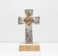 Sacred Flame Cross Marble Mosaic Art Piece